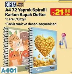 GIPTA A4 72 YAPRAK SPİRALLİ KARTON KAPAK DEFTER